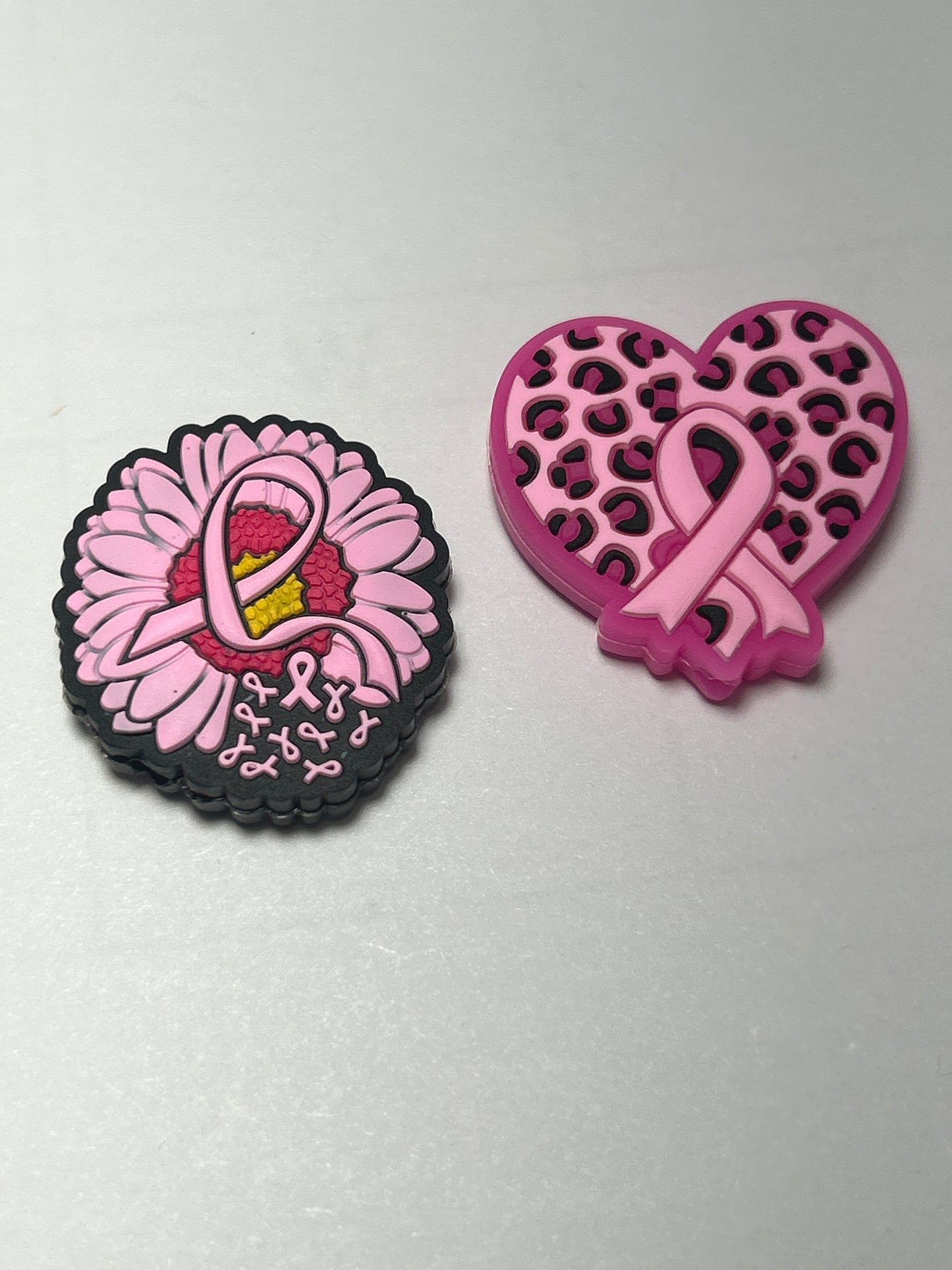 Breast Cancer Heart Ribbon or Flower Silicone Focal Bead