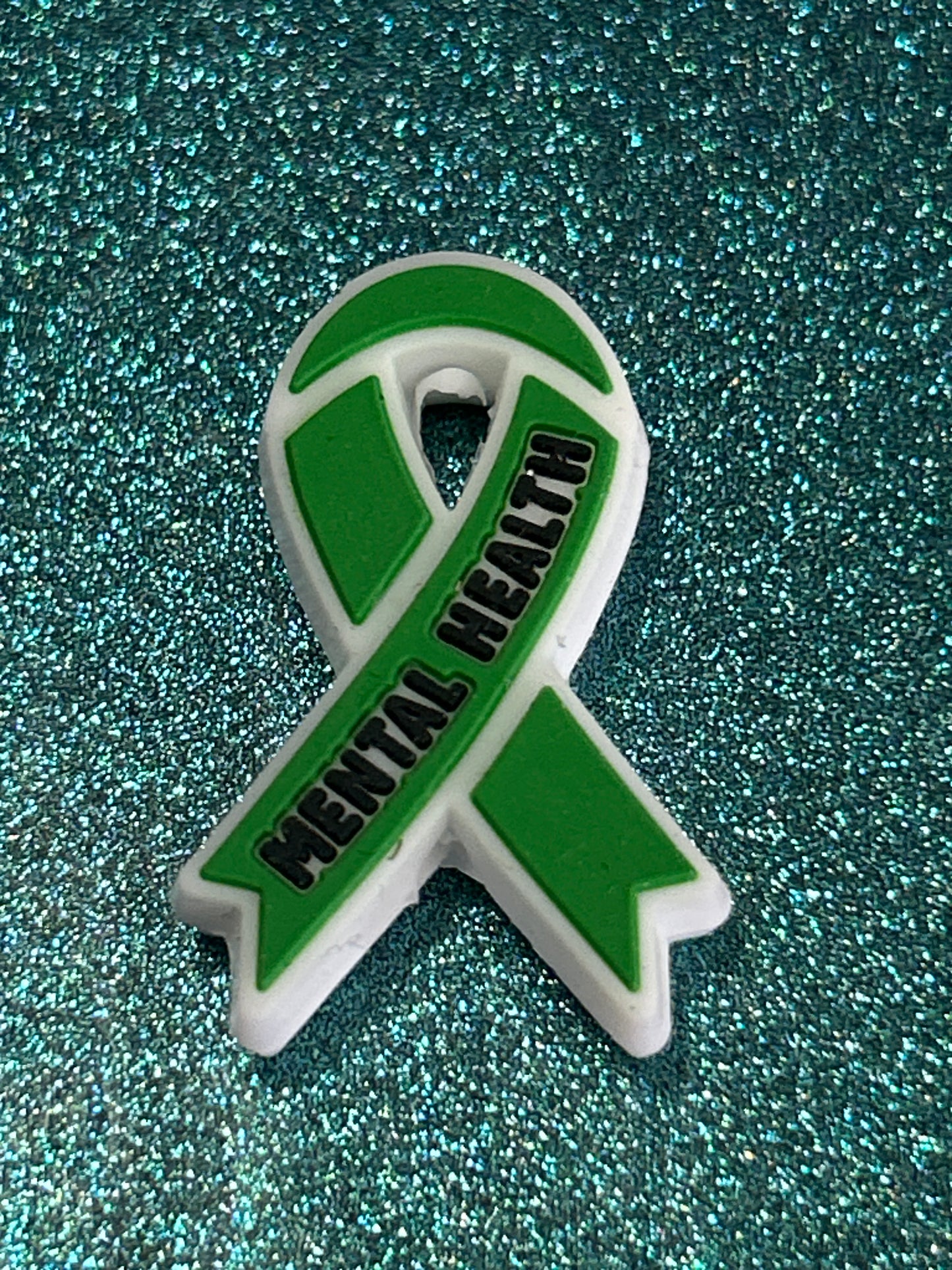 Mental Health/Green Awareness Ribbon Silicone Focal Bead