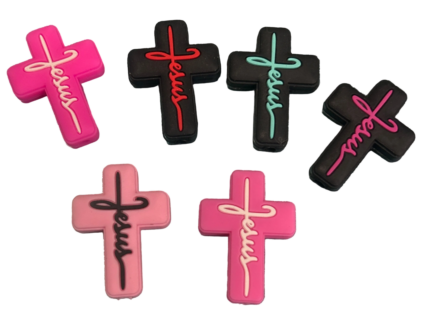 Cross w/ Jesus text - Silicone Focal Bead