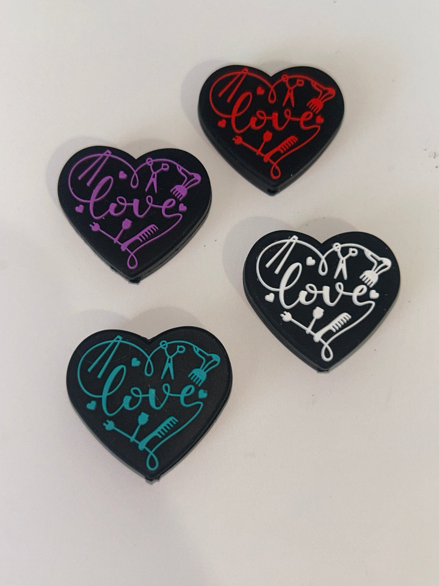 Hair Stylist “Love” Heart Silicone Focal Bead