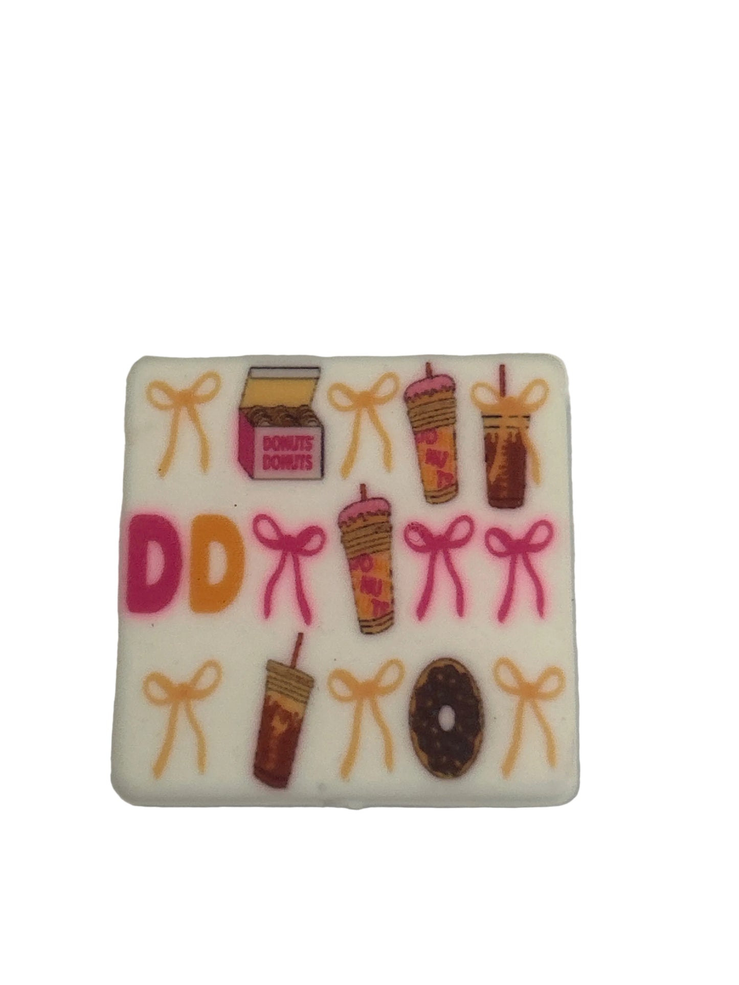 Dunkin Donuts with bows - Square Focal Bead