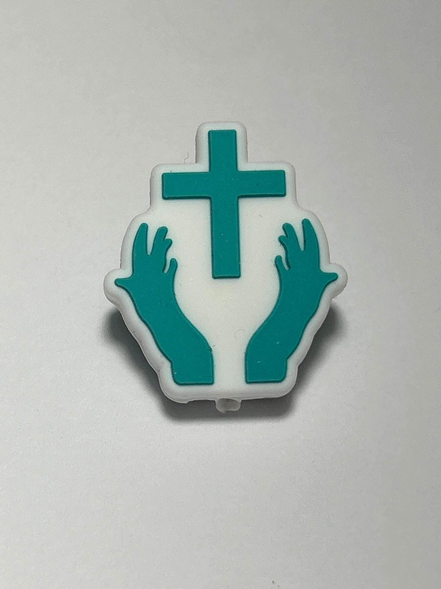 Cross with hands - Silicone Focal Bead