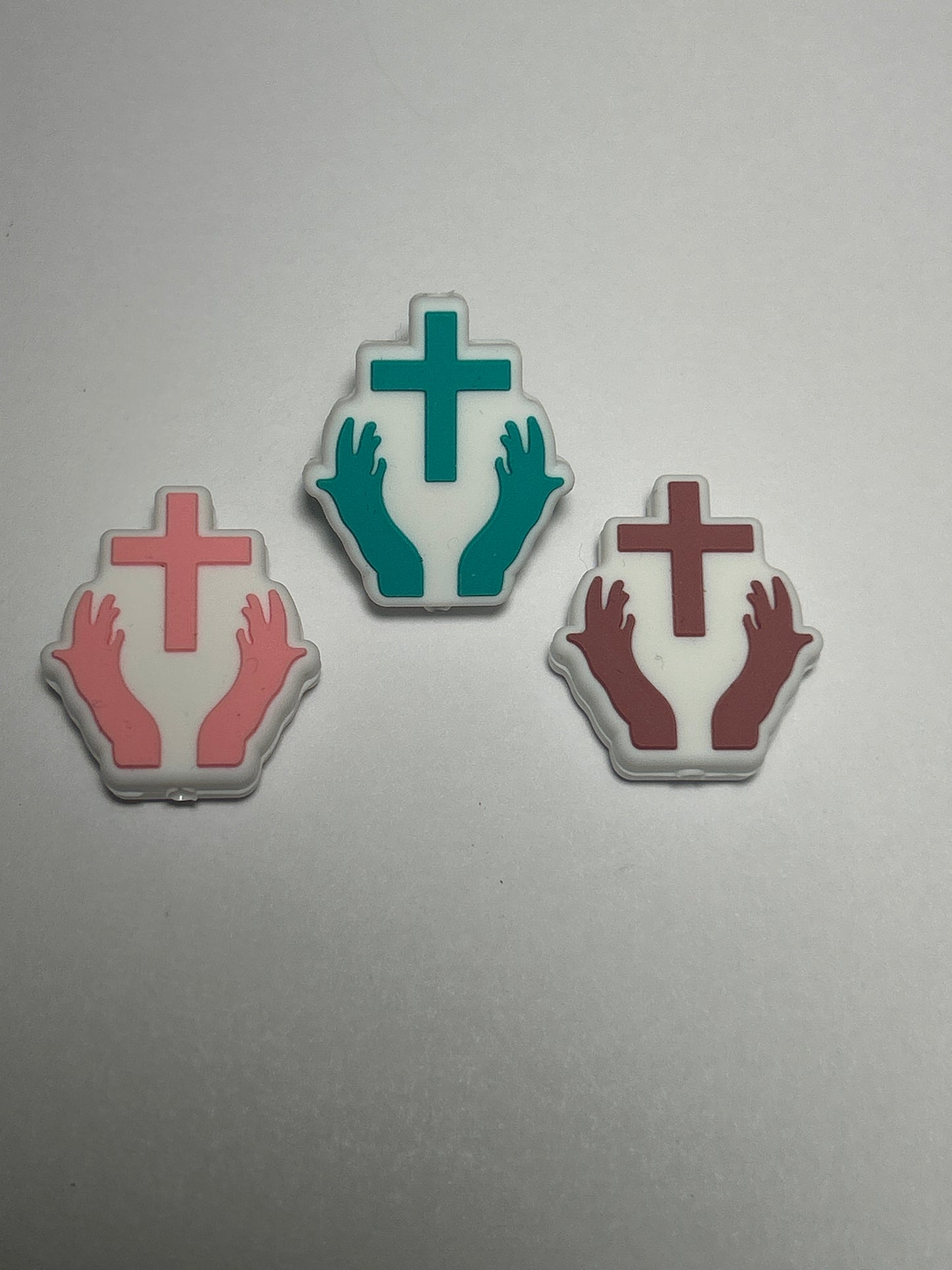 Cross with hands - Silicone Focal Bead