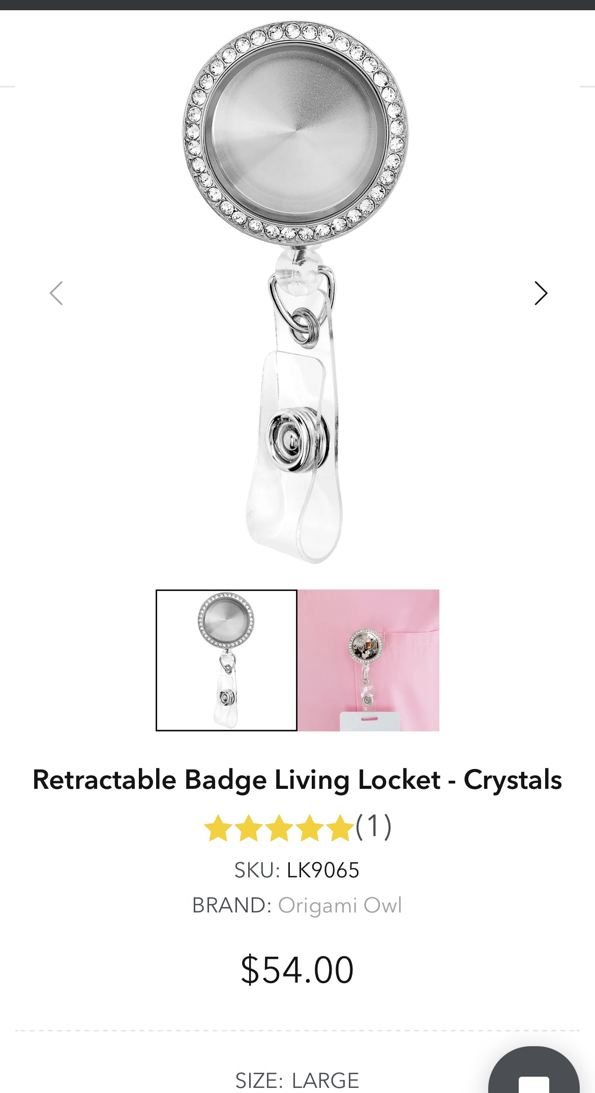 Retractable Badge Living Locket - Crystals - Large Face -Origami Owl