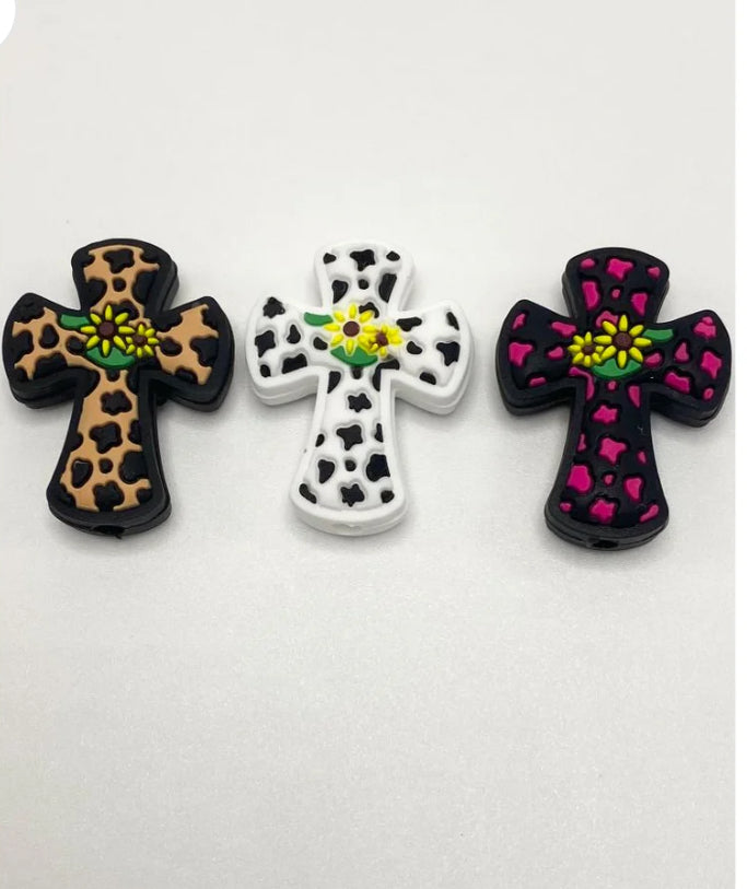Cross w/pattern Silicone Focal Bead