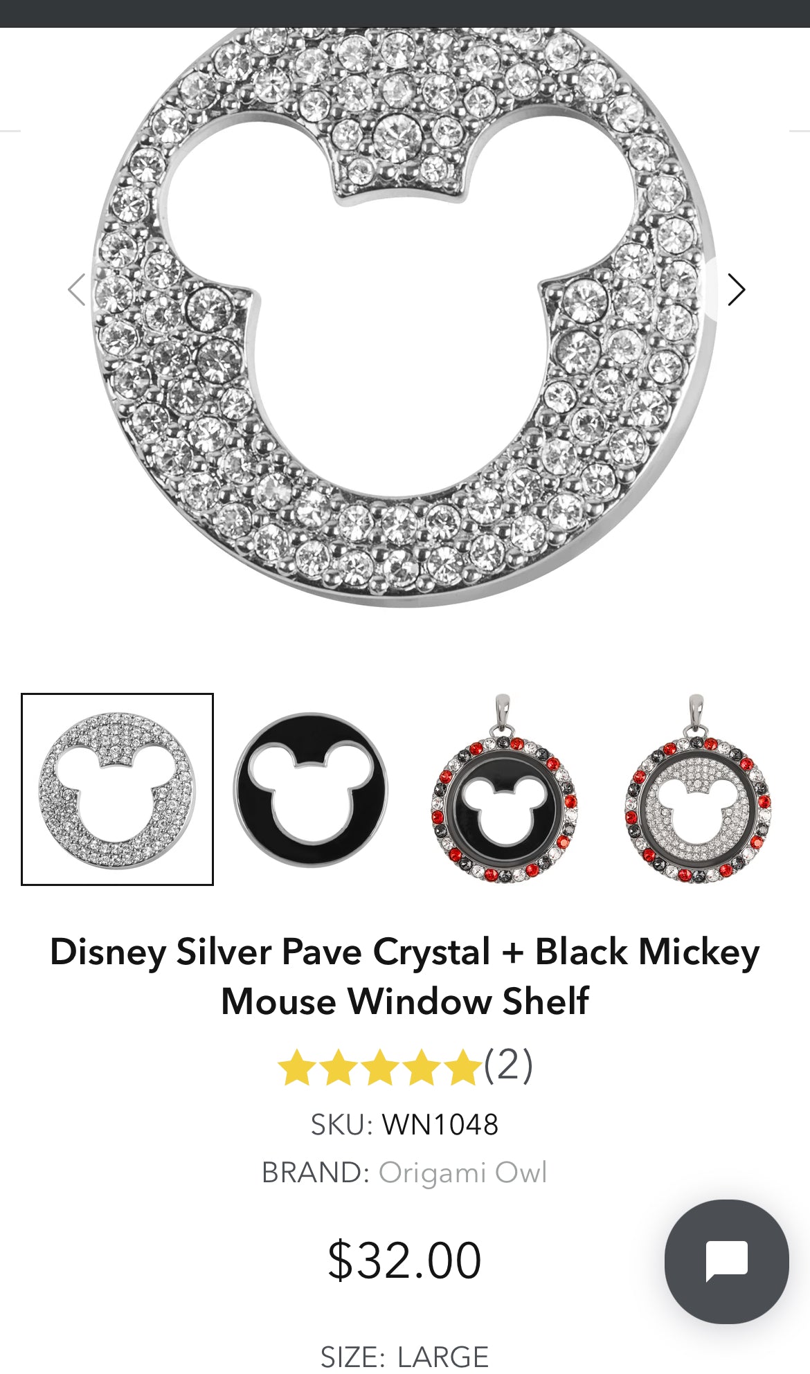 Disney Silver Pave Crystal + Black Mickey Mouse Window Shelf - Origami Owl