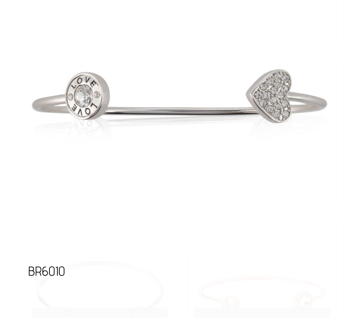 Silver Heart Bangle w/Crystals -BR6010