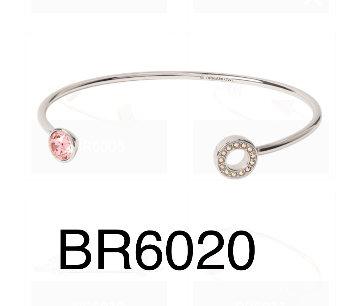 Origami Owl Silver Stud + Pave Adjustable Bangle Bracelet - BR6020