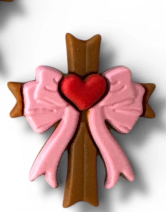 Cross with heart ribbon - Focal Bead