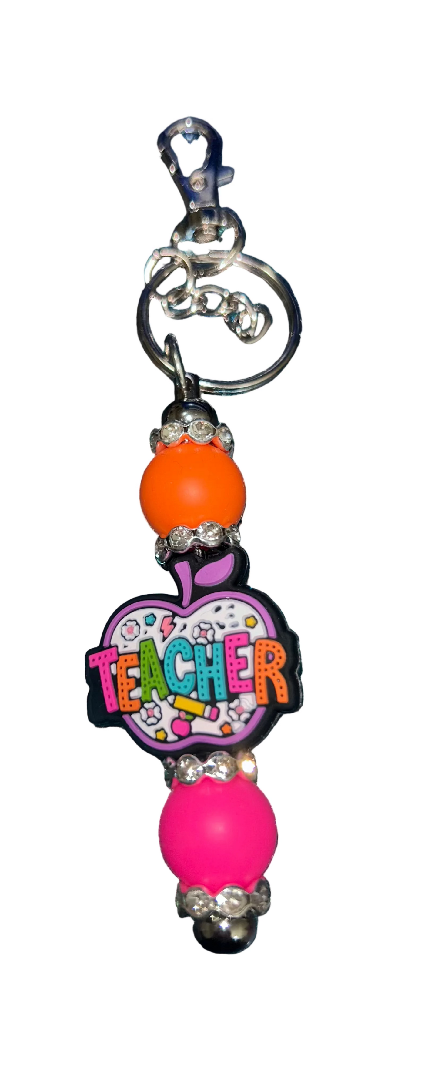 Teacher-Purple outlined Apple - Keychain