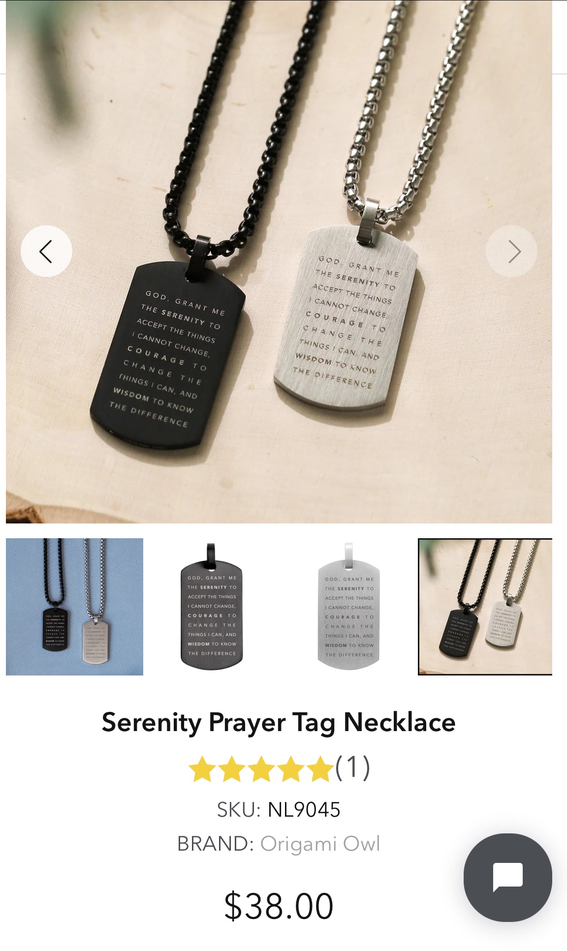 Serenity Prayer Tag Necklace -Origami Owl