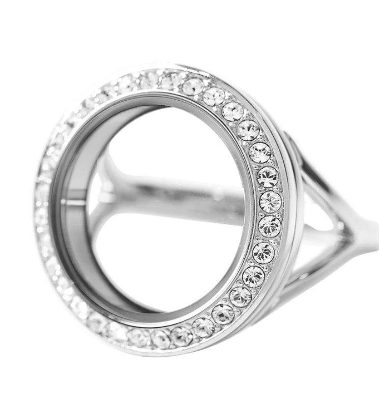 Silver Crystal Living Locket Ring - Origami Owl Size 7/8