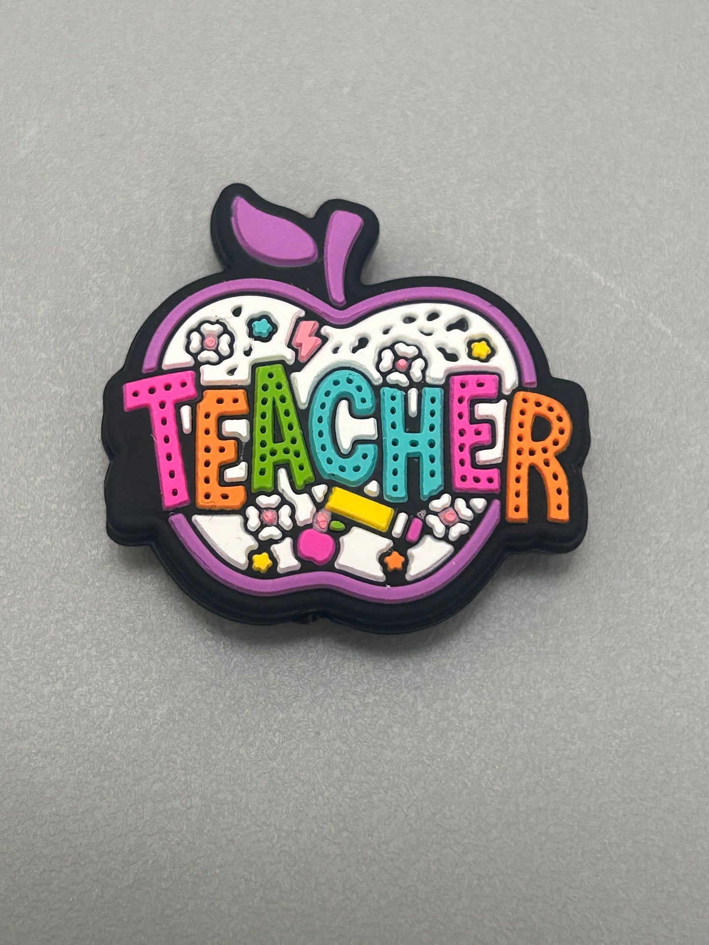 Teacher Apple purple outline -Focal Bead