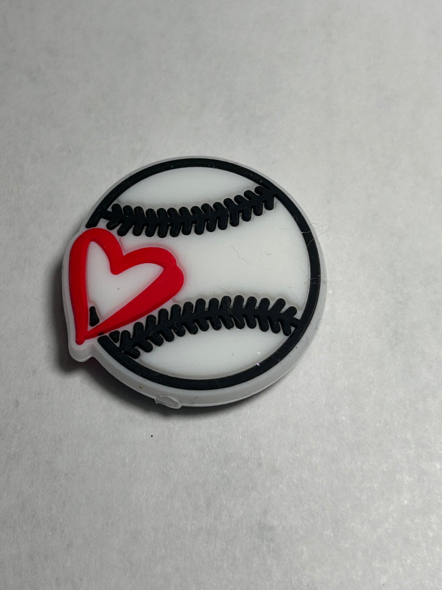 Baseball w/heart Silicone Focal Bead