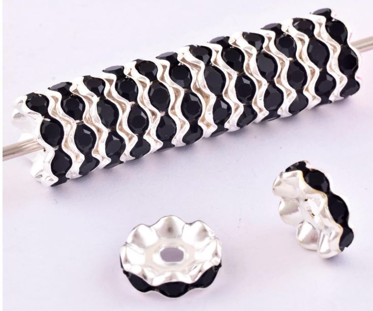 Wavy Rhinestone Spacer Beads 12mm