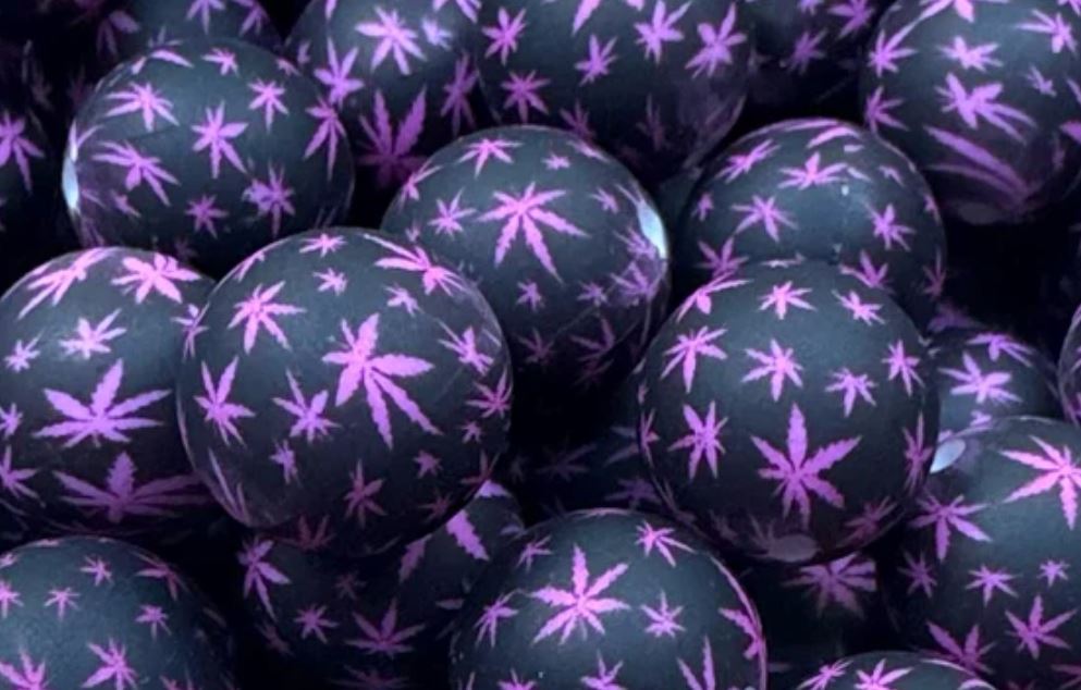 15mm Silicone Road -420 Leaf Beads Purpel/Black