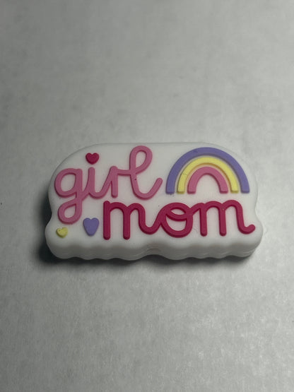Girl mom rainbow silicone focal bead