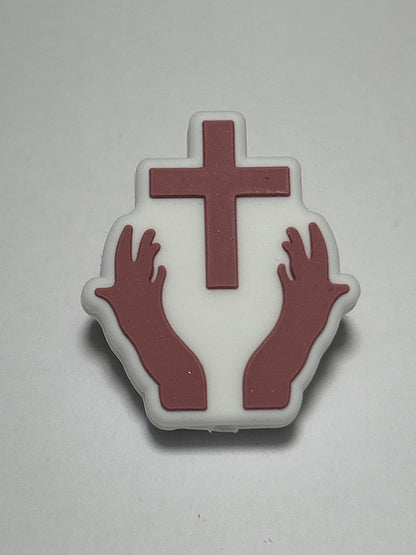 Cross with hands  - Silicone Focal Bead