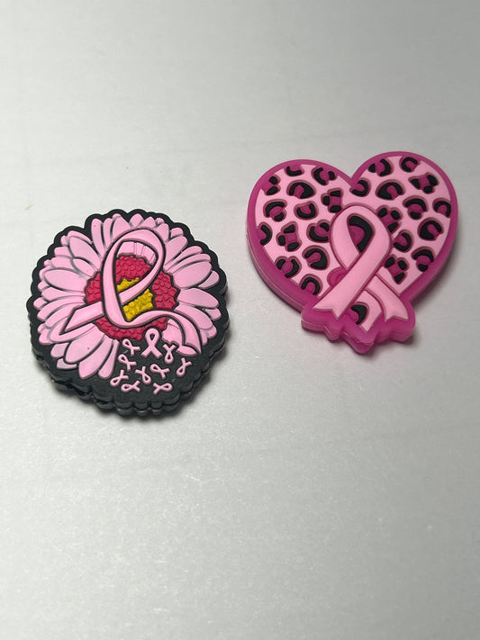 Breast Cancer Heart Ribbon or Flower Silicone Focal Bead