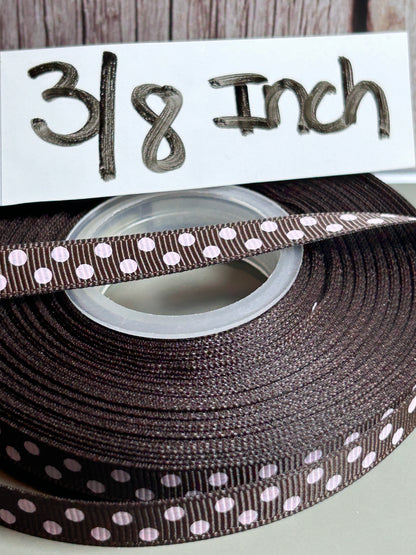 Grosgrain Ribbon 3/8 Inch with Dots - (Different Colors Available)