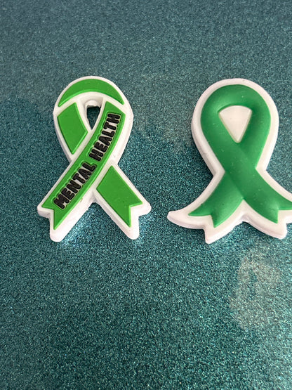 Mental Health/Green Awareness Ribbon Silicone Focal Bead