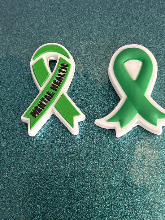 Mental Health/Green Awareness Ribbon Silicone Focal Bead