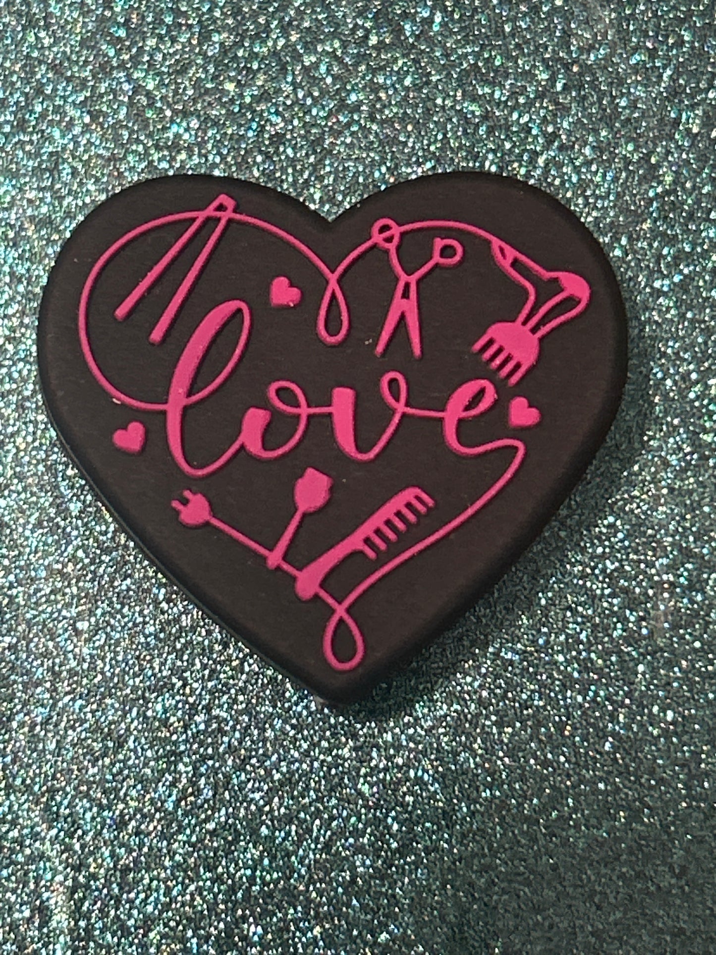 Hair Stylist “Love” Heart Silicone Focal Bead