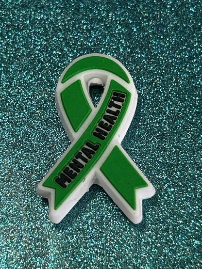 Mental Health/Green Awareness Ribbon Silicone Focal Bead