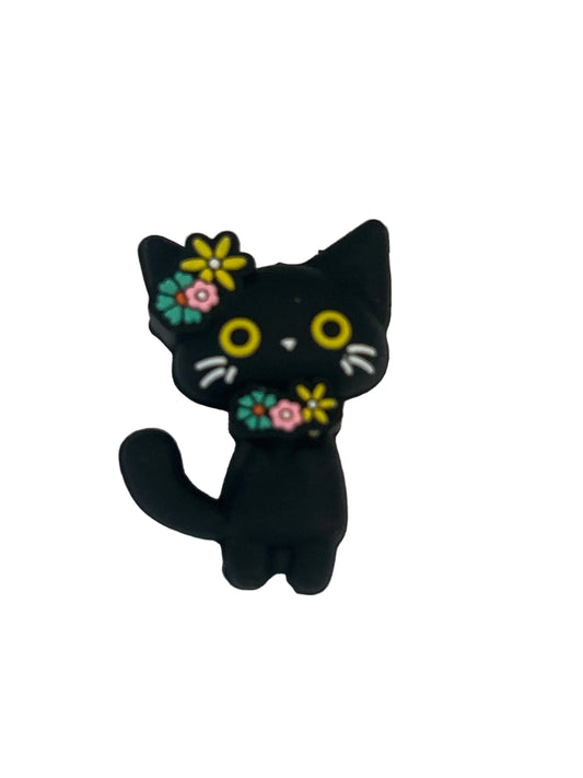 Black Cat with flowers - Focal Bead