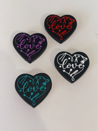 Hair Stylist “Love” Heart Silicone Focal Bead