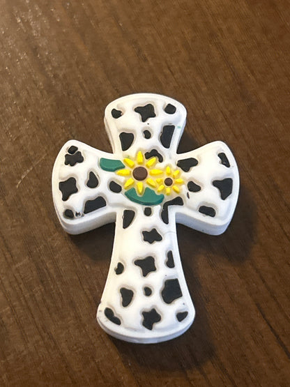 Cross w/pattern Silicone Focal Bead