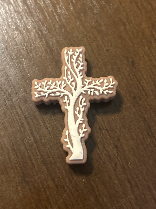 Cross w/vine Silicone Focal Bead
