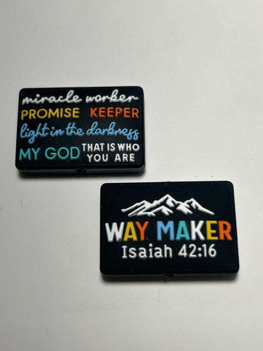 Miracle worker, Promise Keeper, light in the darkness , My GOD way maker Isaiah 42:16 Double sided focal bead