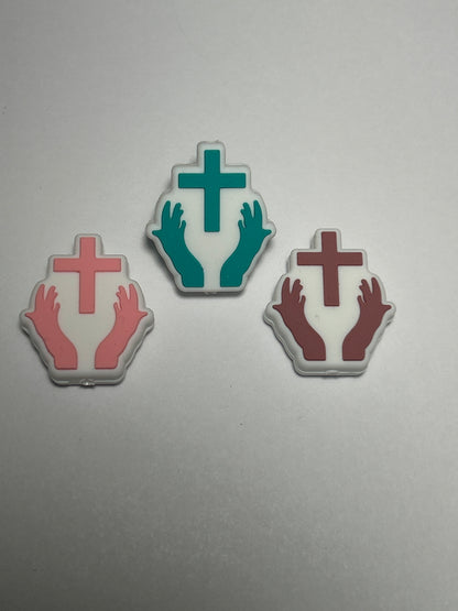 Cross with hands  - Silicone Focal Bead