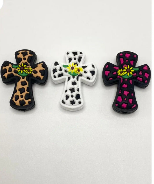 Cross w/pattern Silicone Focal Bead