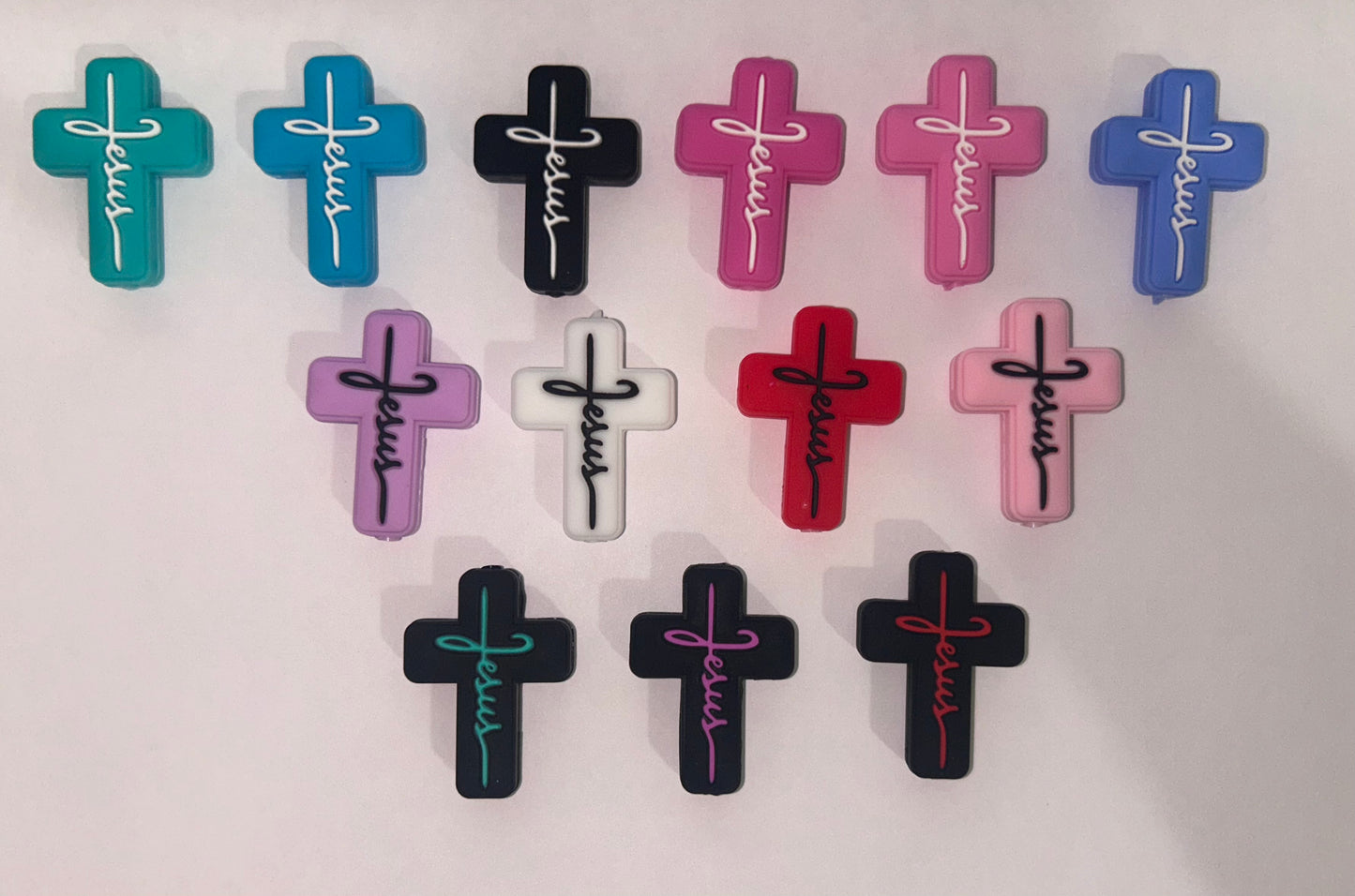 Cross w/ Jesus text - Silicone Focal Bead