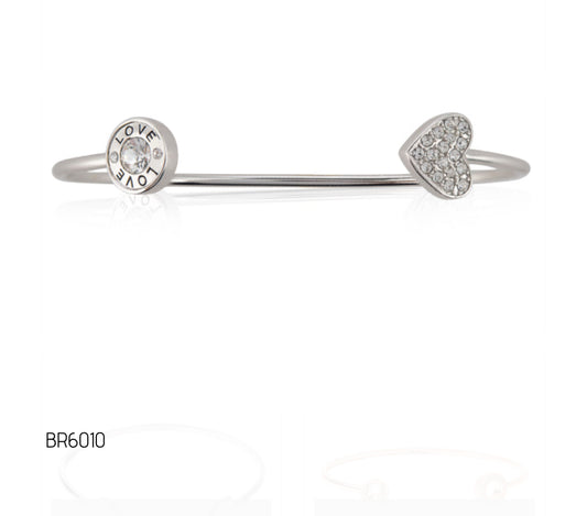 Silver Heart Bangle w/Crystals -BR6010