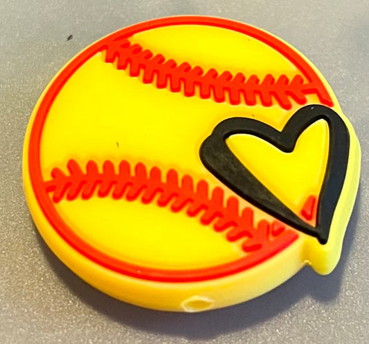 Softball & Softball Bow Silicone Focal Bead