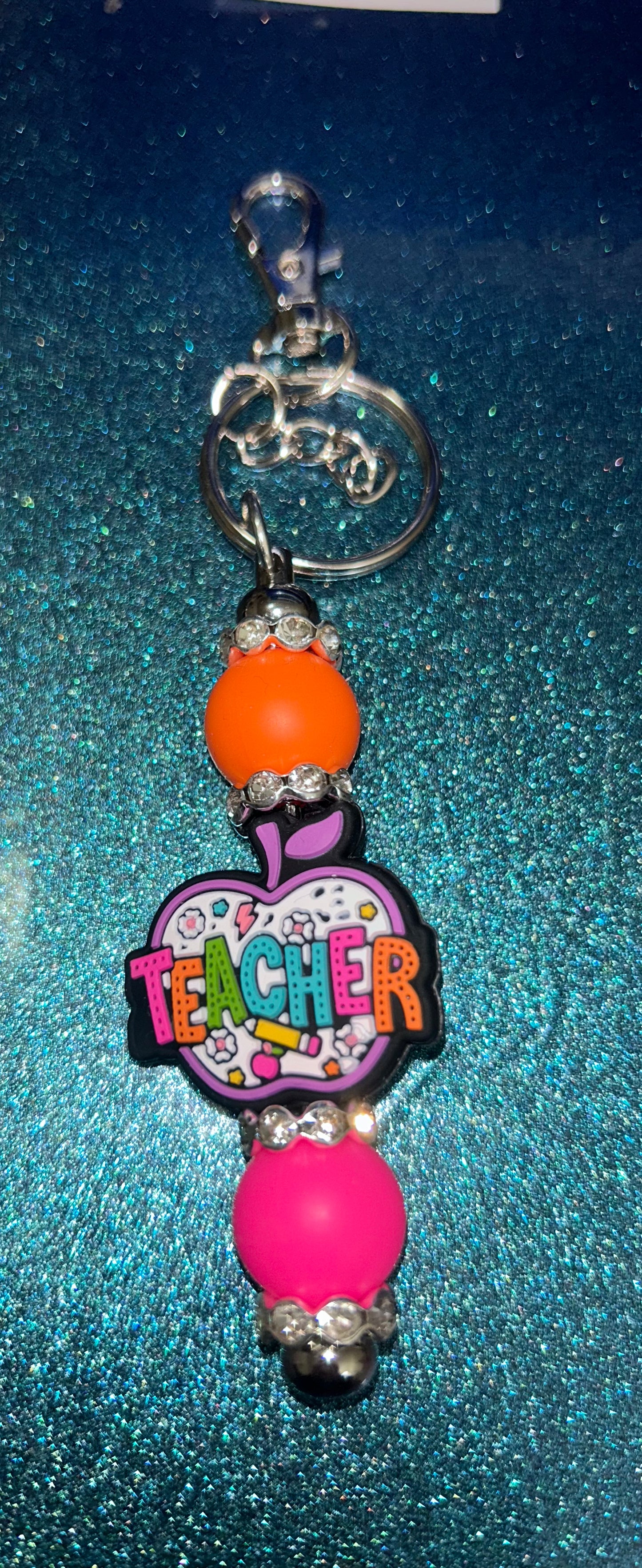 Teacher-Purple outlined Apple - Keychain