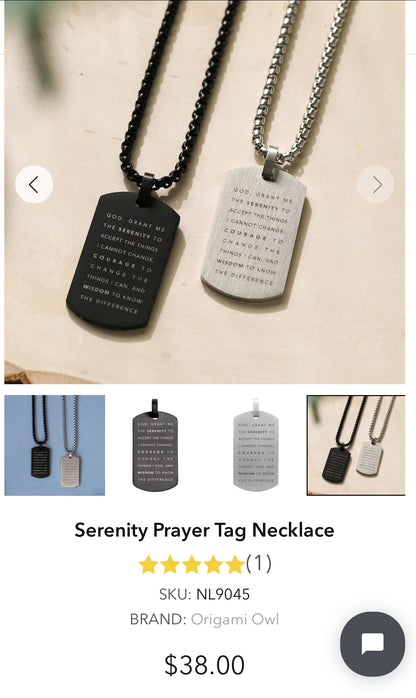 Serenity Prayer Tag Necklace -Origami Owl