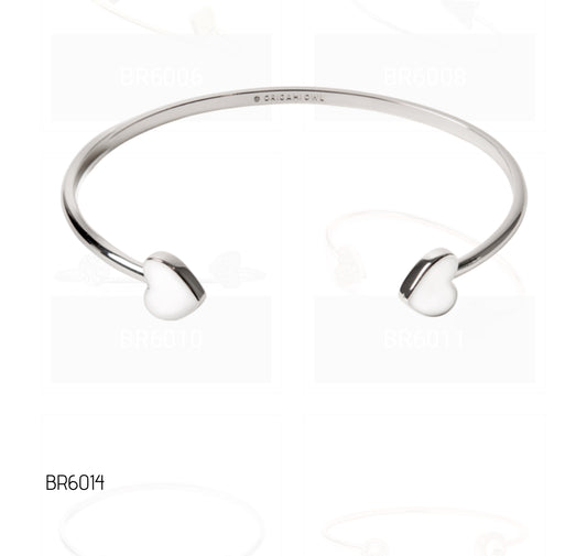 Silver White Enamel Hearts Bangle Bracelet BR-6014