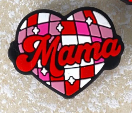 Mama heart disco silicone focal bead