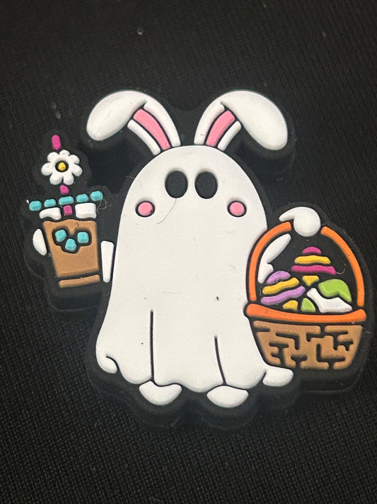 Easter Bunny Ghost w/basket of eggs & ice coffee -Focal Bead