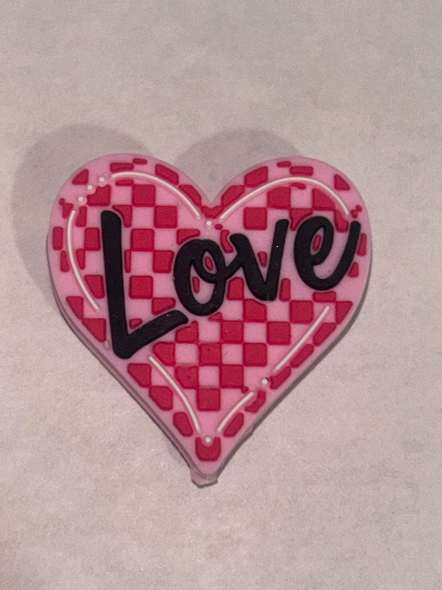 Heart w/love checkered Focal Bead