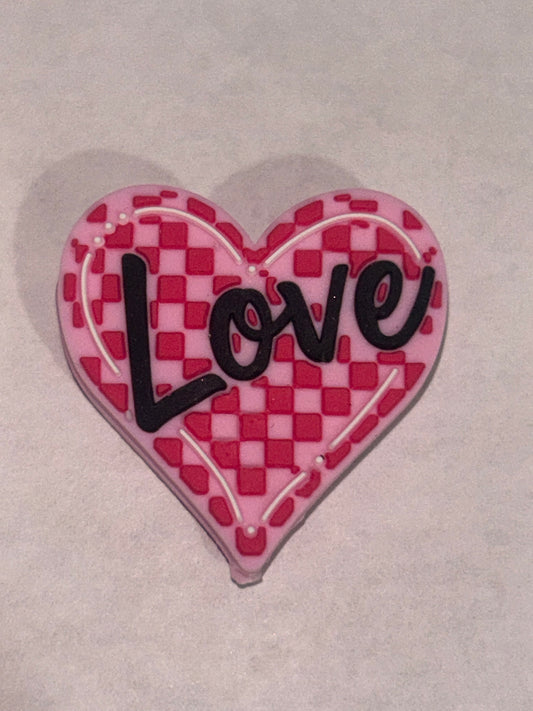 Heart w/love checkered Focal Bead