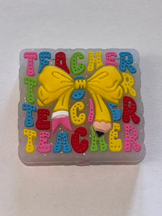 Teacher Teacher Teacher Teacher Bow Silicone Focal Bead