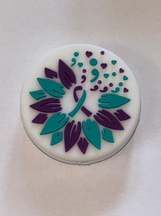 Suicide Awareness Teal and Purple Ribbon Silicone Focal