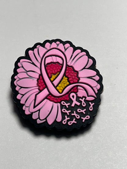 Breast Cancer Heart Ribbon or Flower Silicone Focal Bead