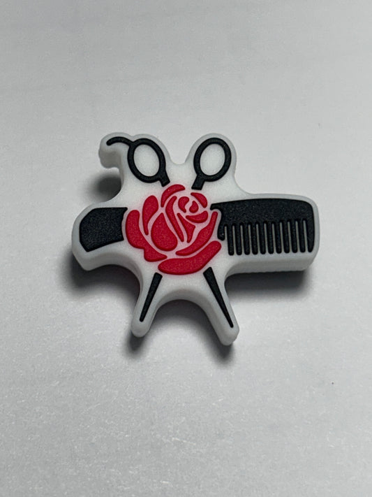 Hair Stylist w/comb,scissors and Rose Silicone Focal Bead