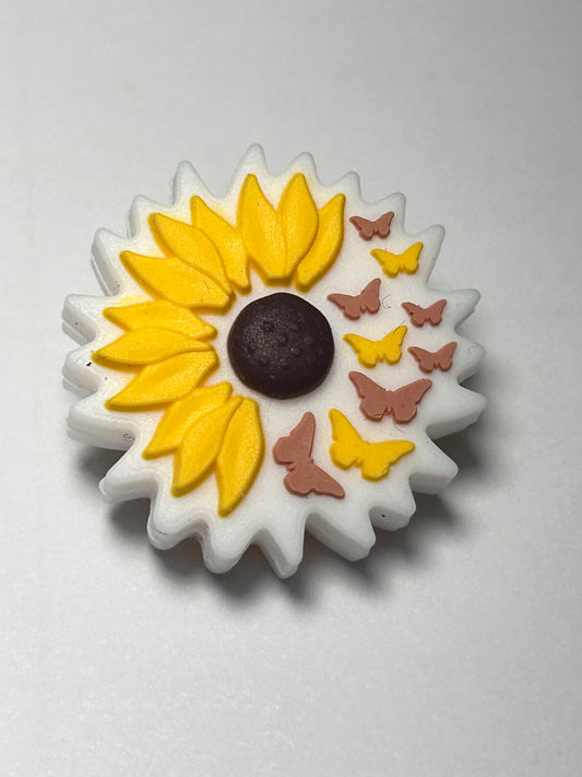 Sunflower w/butterflies Silicone Focal Bead